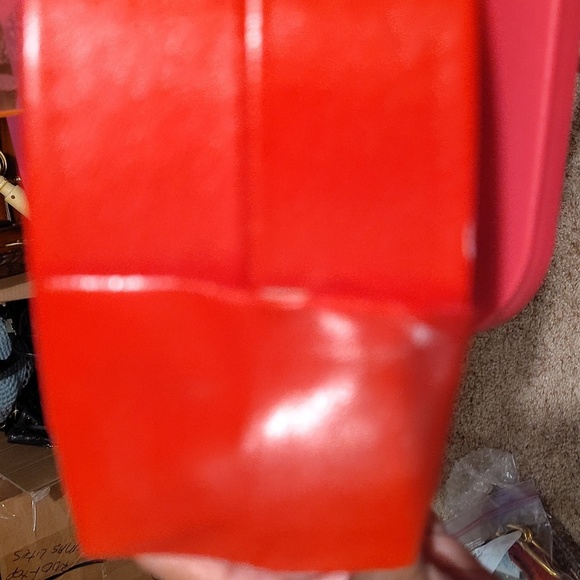 Vtg Gino Red Woven Round Leather Crossbody Bag - Picture 9 of 9